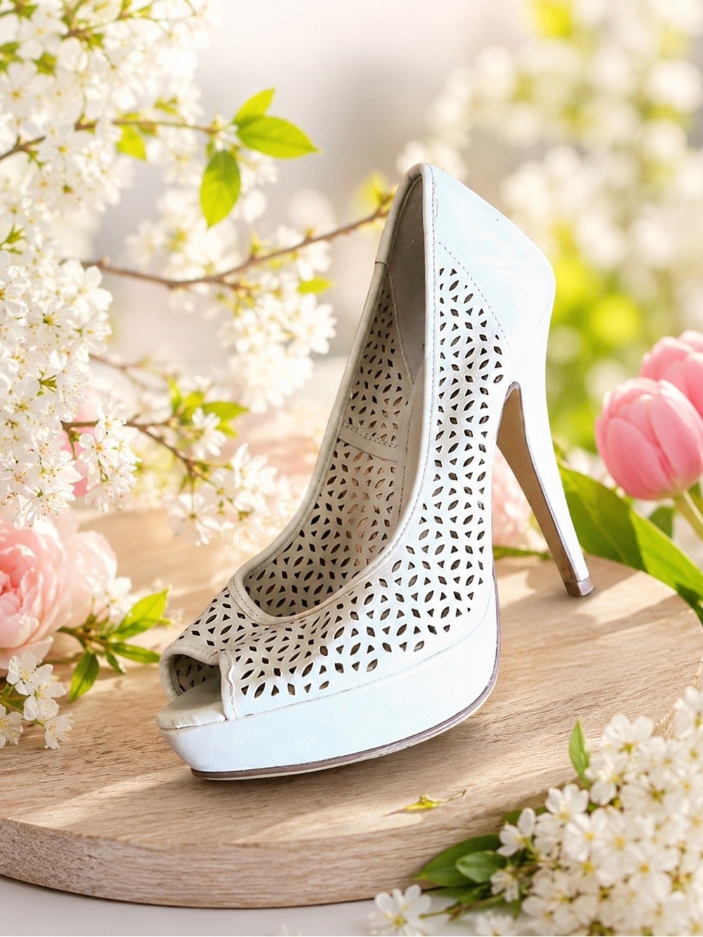 Size 7 suede tab pumps with peep toe.  Platform shoe.